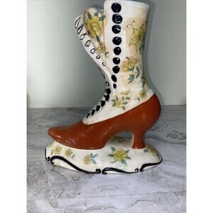 Vintage Ceramic Floral‎ Victorian Boot Shoe Decoration *Orange/ yellow/ White